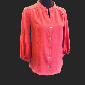 Loramendi Salmon Pink Button Down 3/4 Sleeve Blouse Women’s XS